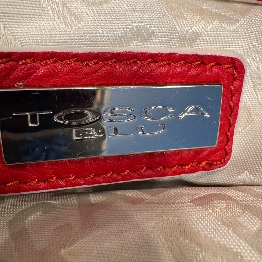 Tosca Blu Red Leather 2 Handle Satchel With Bold Chrome Accents white piping - Picture 10 of 16